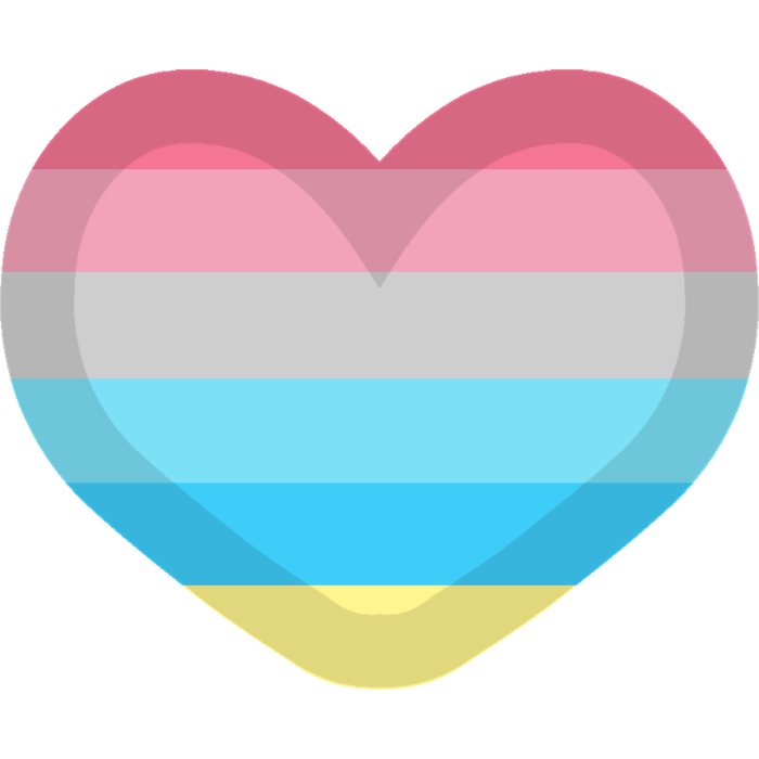 A heart with the colours of the genderflux pride flag with a slightly darkened outline